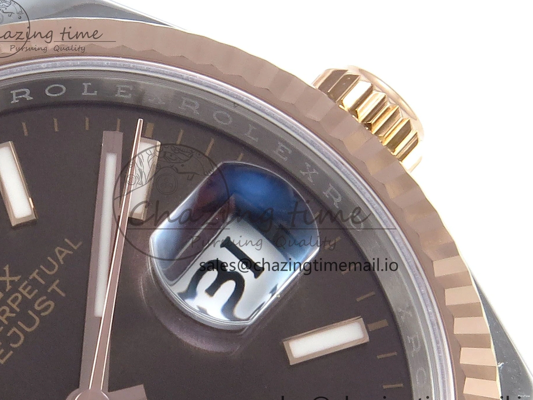 MiroTime 0204 SmoothTexture DateJust 36 126231 EWEF Best Edition Brown Dial Stick Marker on SS RG Jubilee Bracelet A 592
